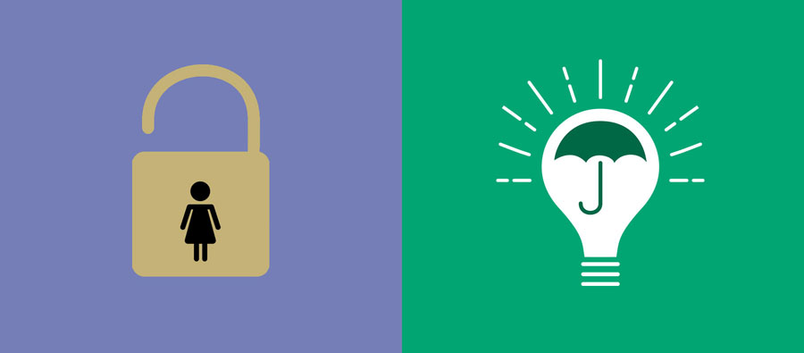 Image showing graphics created for book cover concepts. Left: a graphic for a book about unlocking women's potential. Right: a graphic for a book about the future of insurance.