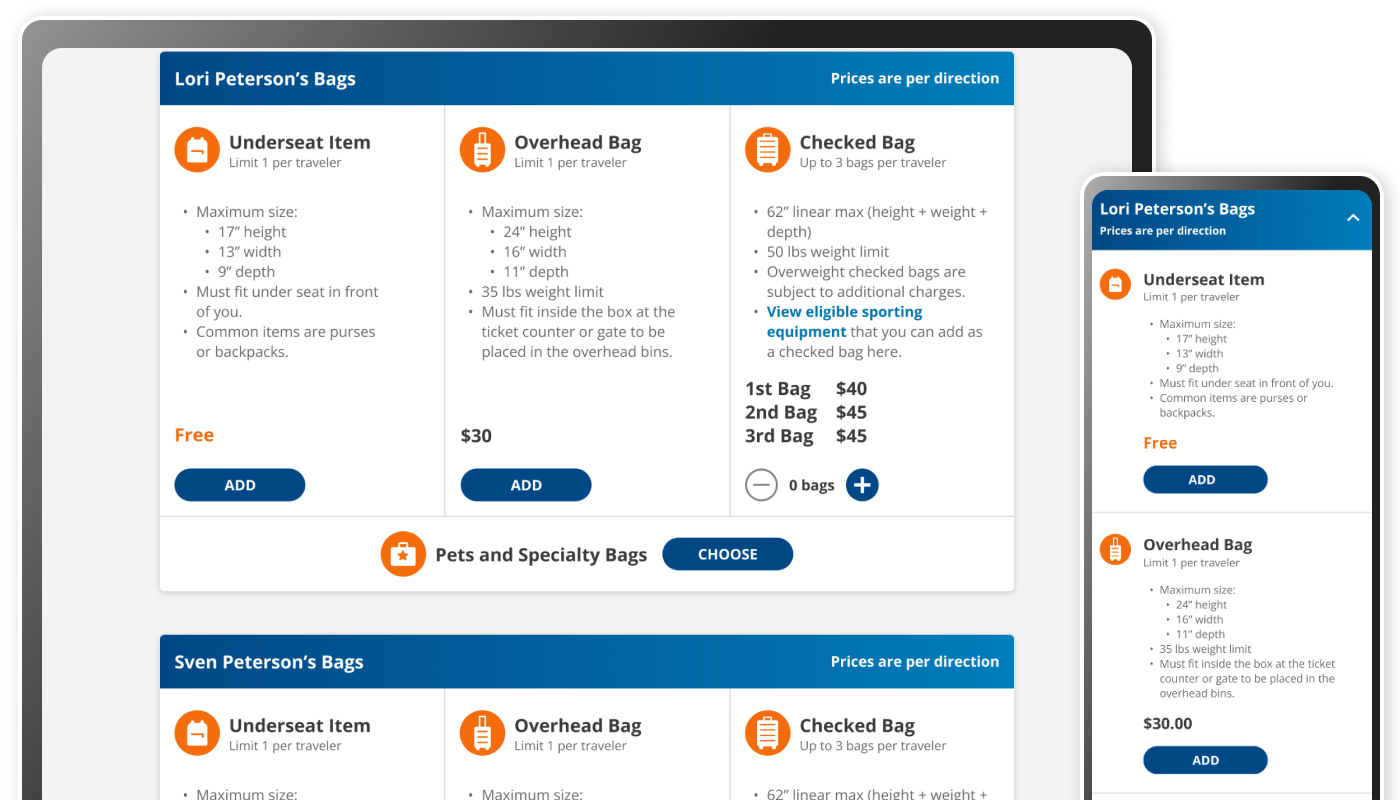 Flight Results UI design on desktop and mobile size